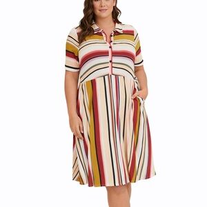 Torrid 3X Super Soft Knits Multicolor Rainbow 0207 Stripe Babydoll Shirtdress